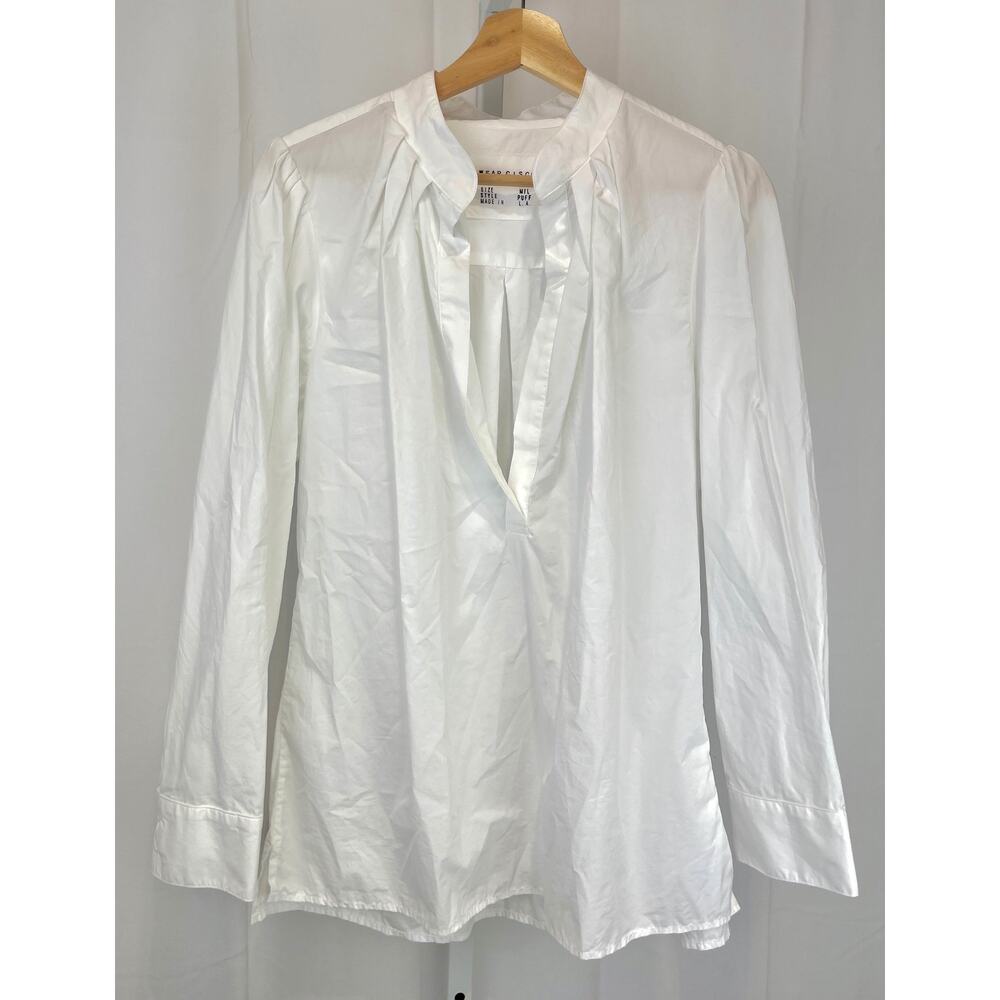 WEAR CISCO LA Puff Popover Top Long Sleeve V Neck Tunic Cotton White Size M L